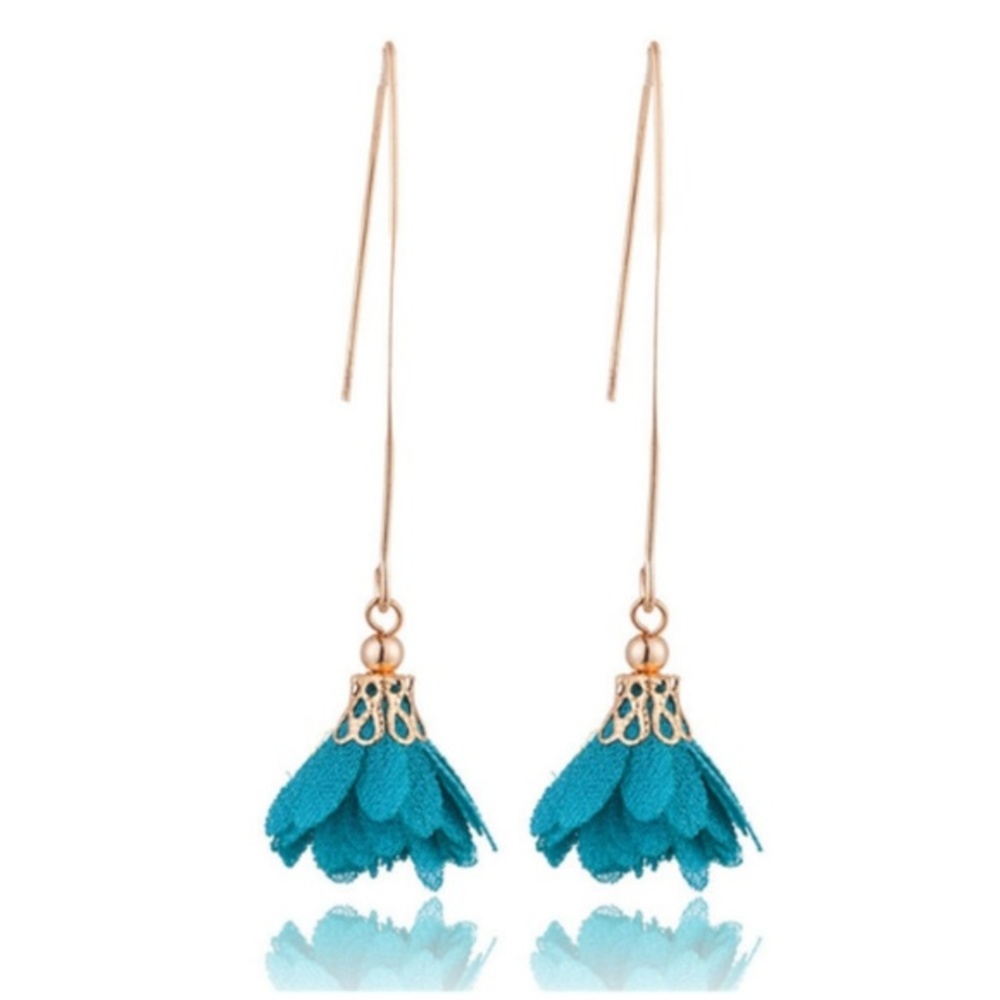 Boho Flower Drop Earrings Turquoise Blue